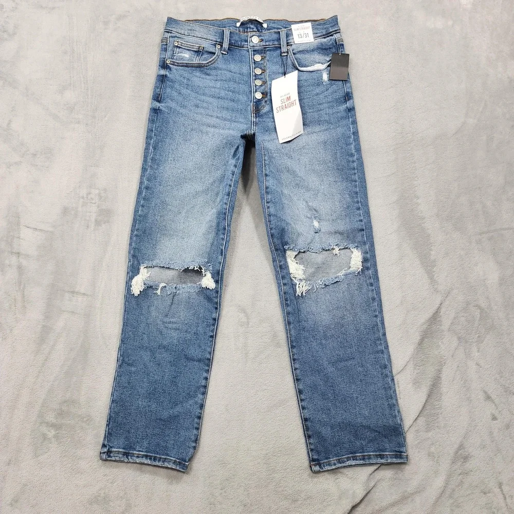 NEW Celebrity Pink Jeans Womens 13/31 Juniors High Rise Slim Straight Distressed